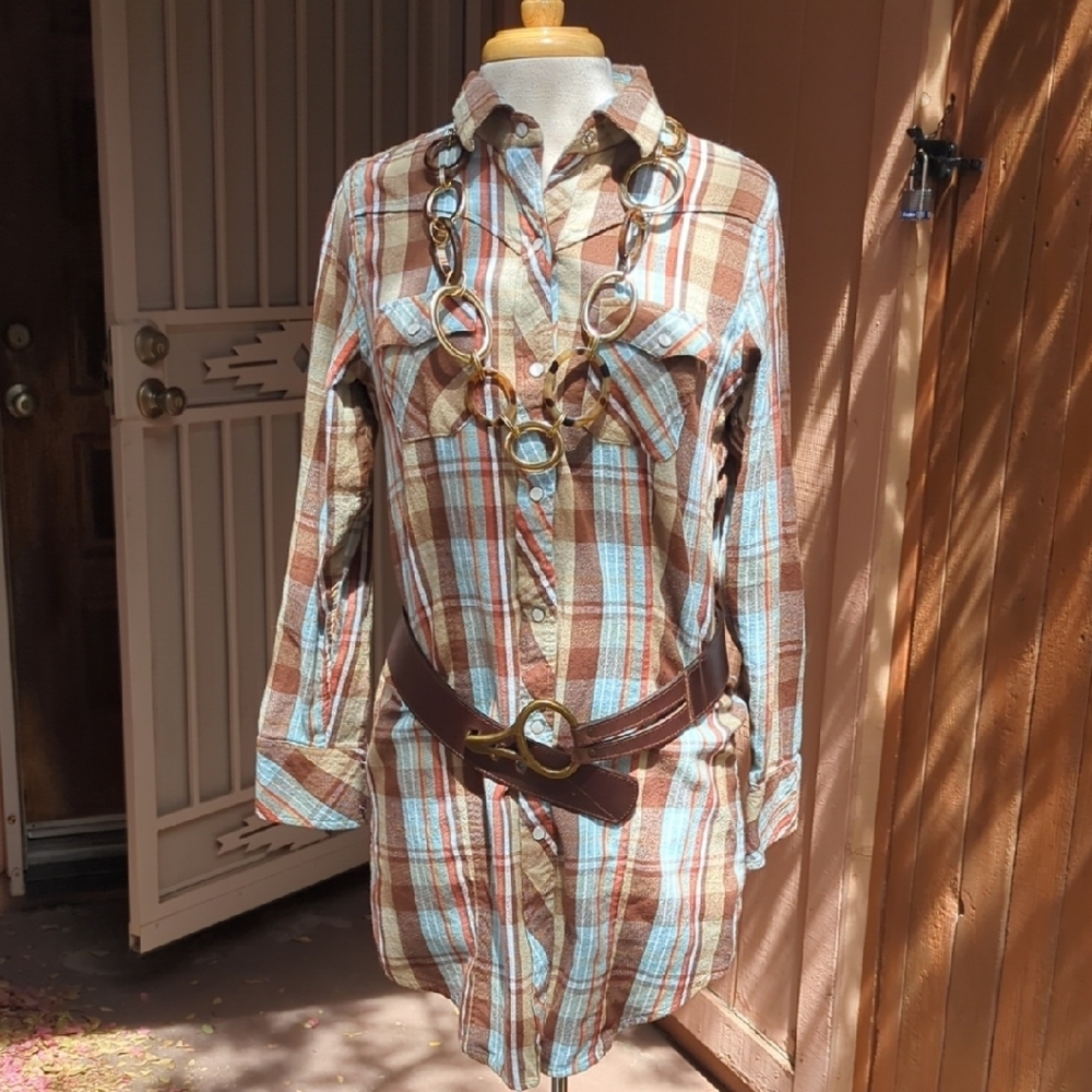 Walls Plaid Shirt in Brown and Light Blue - Picture 3 of 5